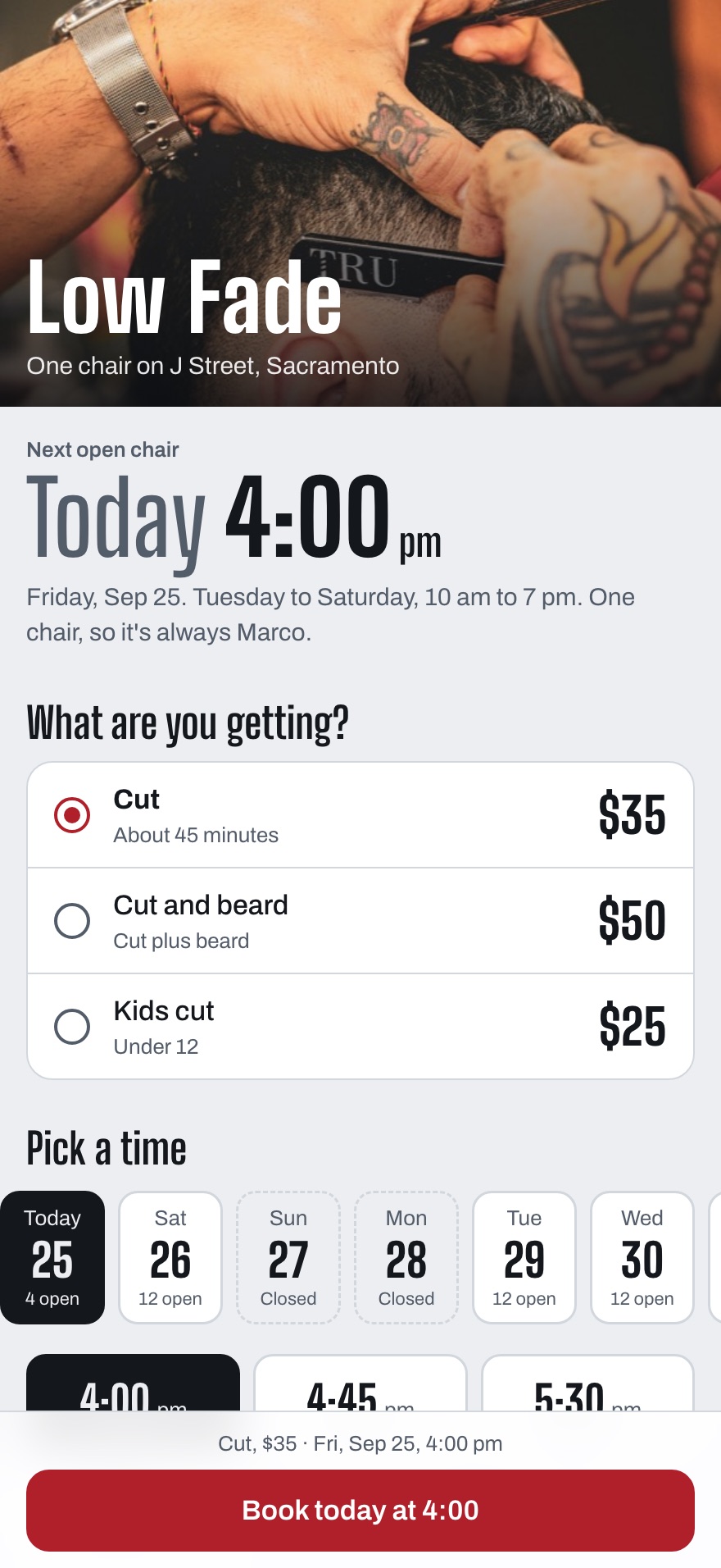Low Fade, a barbershop booking app